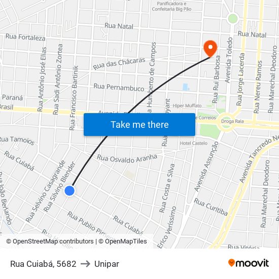 Rua Cuiabá, 5682 to Unipar map