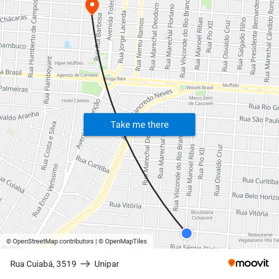 Rua Cuiabá, 3519 to Unipar map