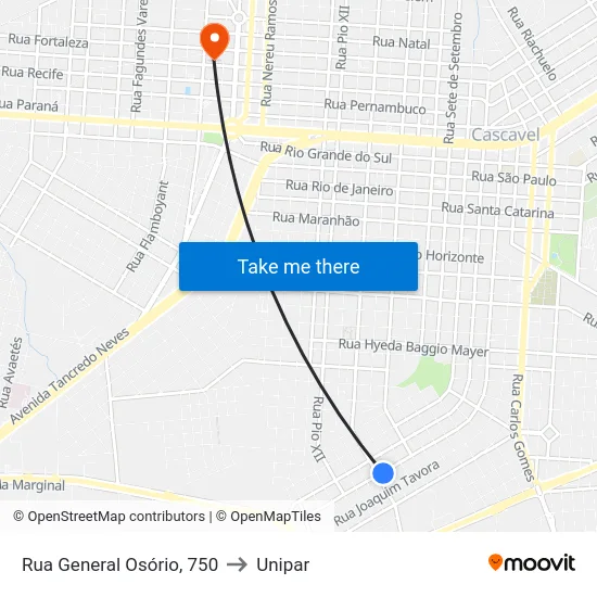 Rua General Osório, 750 to Unipar map