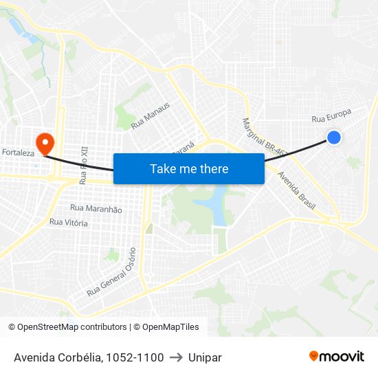 Avenida Corbélia, 1052-1100 to Unipar map