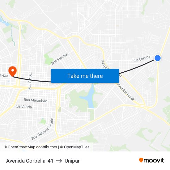 Avenida Corbélia, 41 to Unipar map