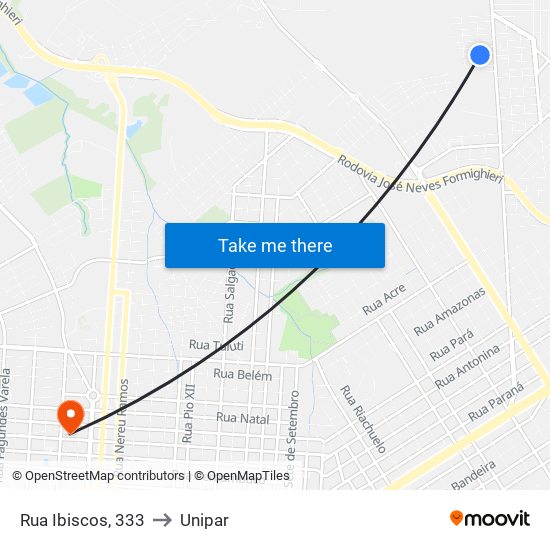 Rua Ibiscos, 333 to Unipar map