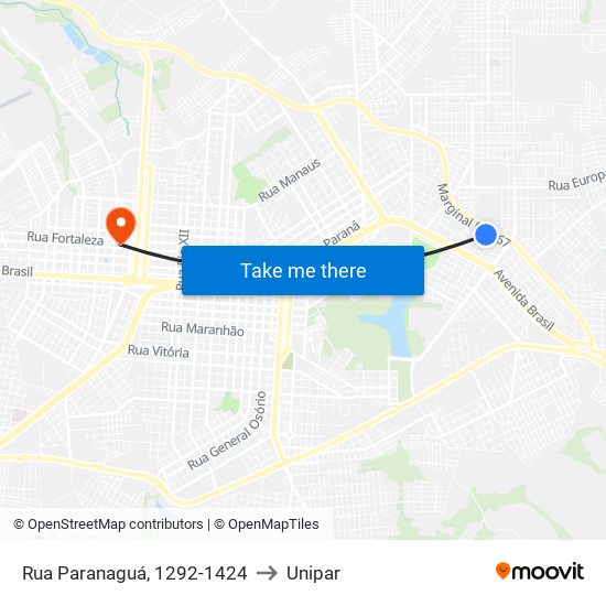 Rua Paranaguá, 1292-1424 to Unipar map