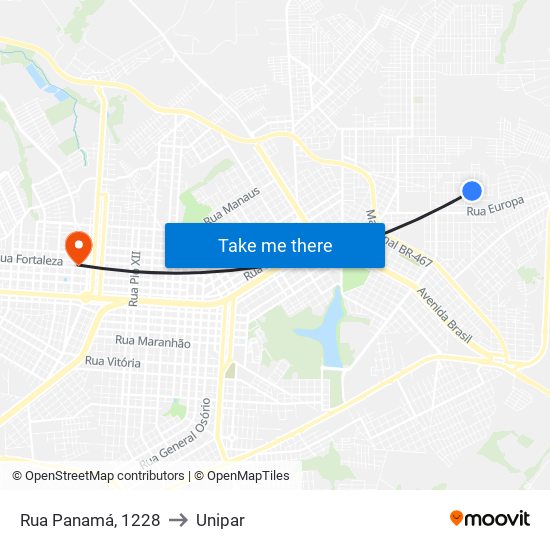 Rua Panamá, 1228 to Unipar map