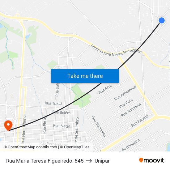 Rua Maria Teresa Figueiredo, 645 to Unipar map