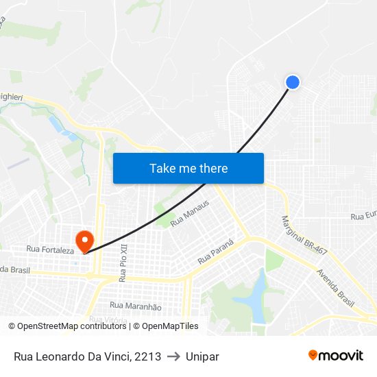 Rua Leonardo Da Vinci, 2213 to Unipar map