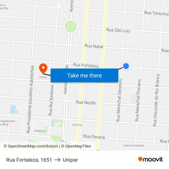 Rua Fortaleza, 1651 to Unipar map
