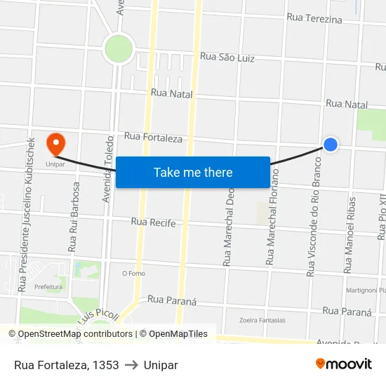 Rua Fortaleza, 1353 to Unipar map