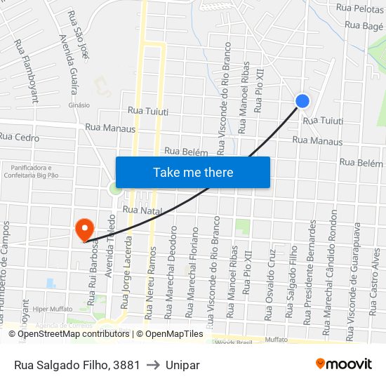 Rua Salgado Filho, 3881 to Unipar map