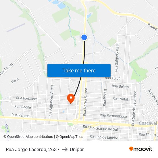 Rua Jorge Lacerda, 2637 to Unipar map