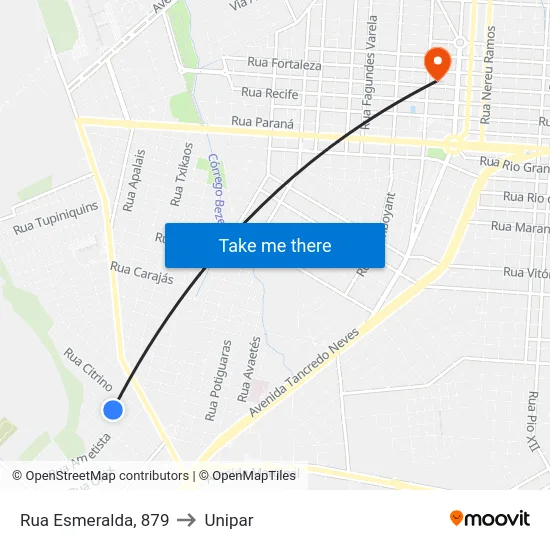 Rua Esmeralda, 879 to Unipar map