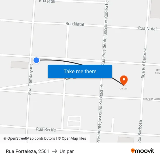 Rua Fortaleza, 2561 to Unipar map