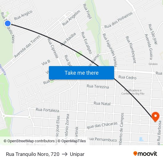 Rua Tranquilo Noro, 720 to Unipar map