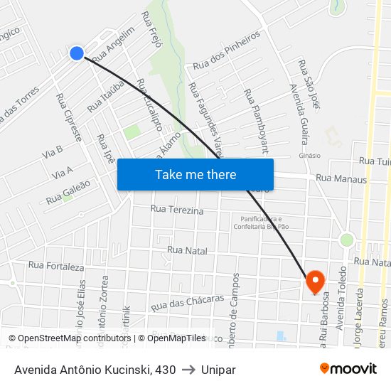 Avenida Antônio Kucinski, 430 to Unipar map