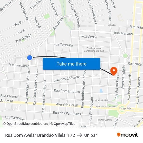 Rua Dom Avelar Brandão Viléla, 172 to Unipar map