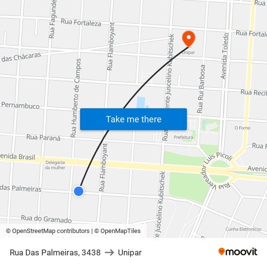 Rua Das Palmeiras, 3438 to Unipar map