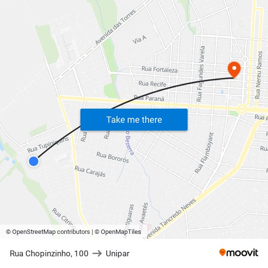 Rua Chopinzinho, 100 to Unipar map