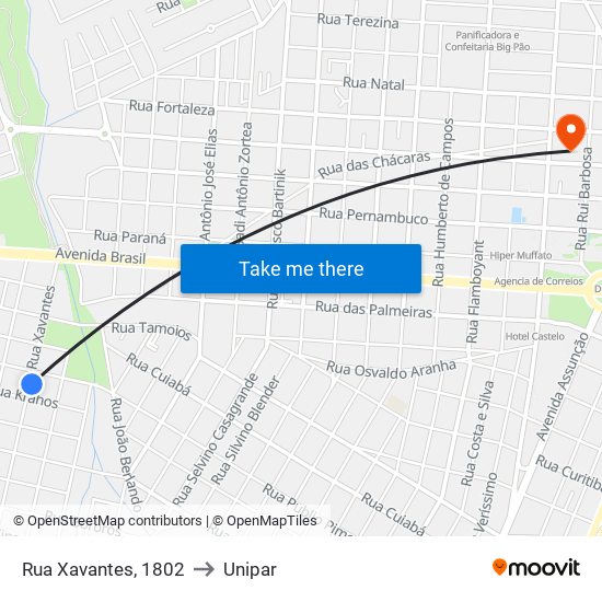 Rua Xavantes, 1802 to Unipar map