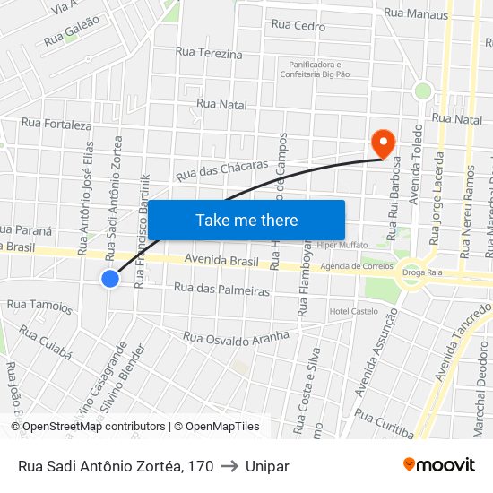 Rua Sadi Antônio Zortéa, 170 to Unipar map