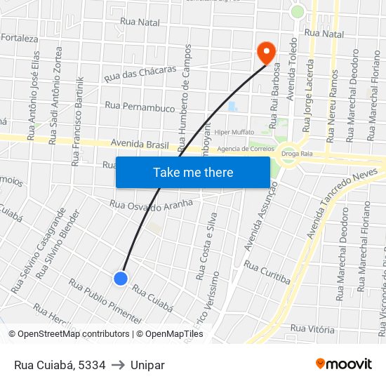 Rua Cuiabá, 5334 to Unipar map
