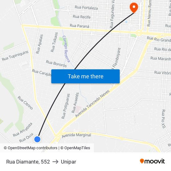 Rua Diamante, 552 to Unipar map
