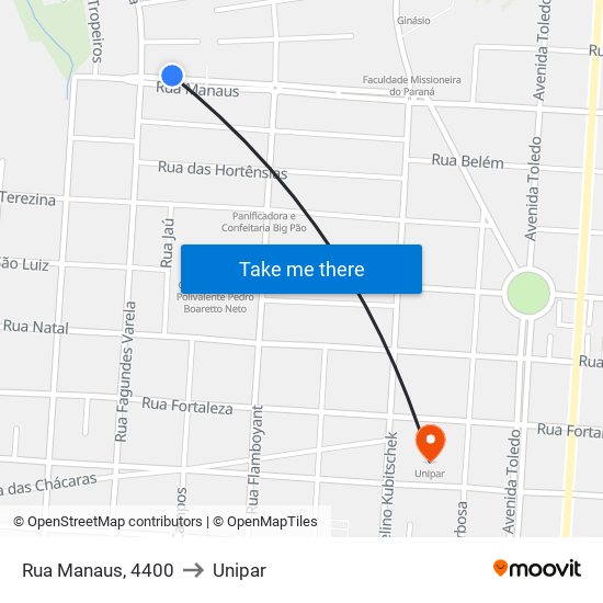 Rua Manaus, 4400 to Unipar map