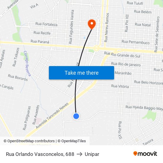 Rua Orlando Vasconcelos, 688 to Unipar map