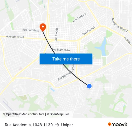 Rua Academia, 1048-1130 to Unipar map