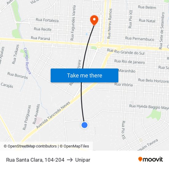 Rua Santa Clara, 104-204 to Unipar map