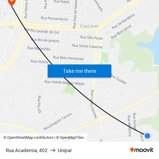 Rua Academia, 402 to Unipar map