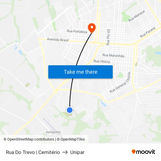 Rua Do Trevo | Cemitério to Unipar map
