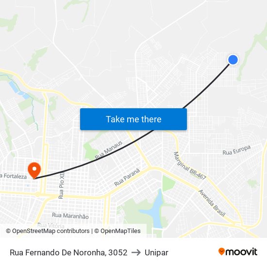 Rua Fernando De Noronha, 3052 to Unipar map