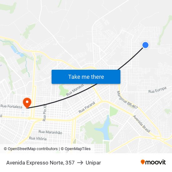 Avenida Expresso Norte, 357 to Unipar map