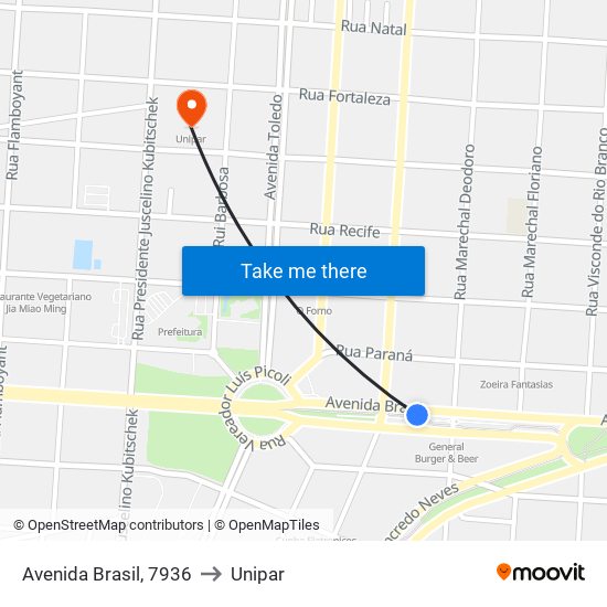 Avenida Brasil, 7936 to Unipar map