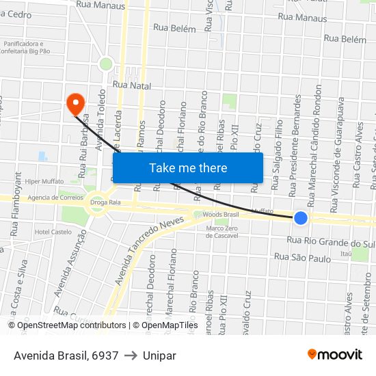 Avenida Brasil, 6937 to Unipar map