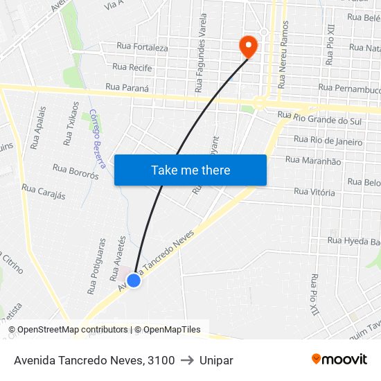 Avenida Tancredo Neves, 3100 to Unipar map