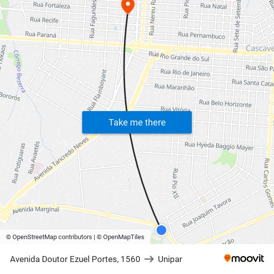 Avenida Doutor Ezuel Portes, 1560 to Unipar map