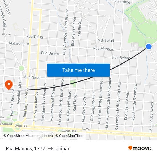 Rua Manaus, 1777 to Unipar map