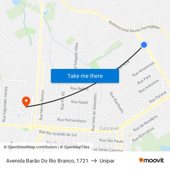Avenida Barão Do Rio Branco, 1721 to Unipar map