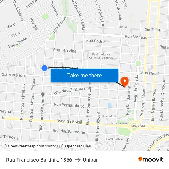 Rua Francisco Bartinik, 1856 to Unipar map
