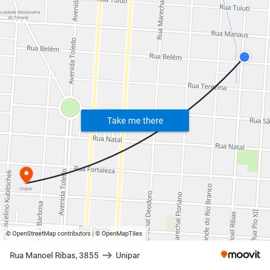 Rua Manoel Ribas, 3855 to Unipar map