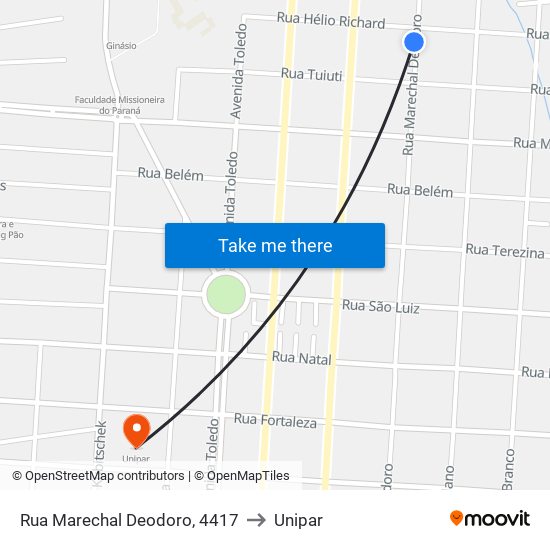 Rua Marechal Deodoro, 4417 to Unipar map