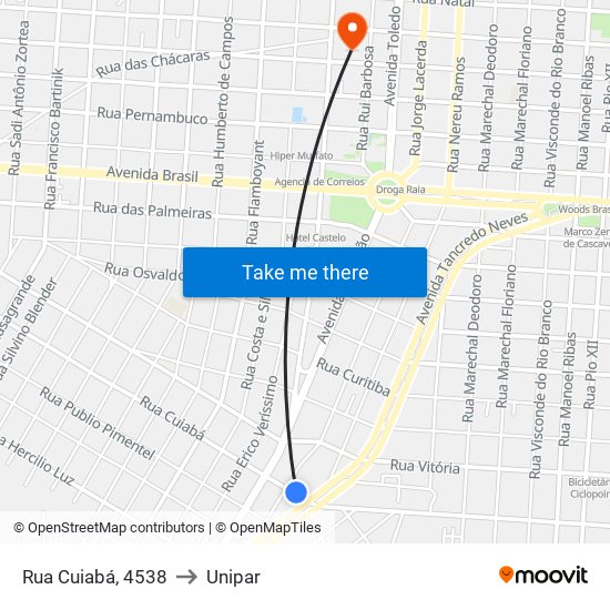 Rua Cuiabá, 4538 to Unipar map