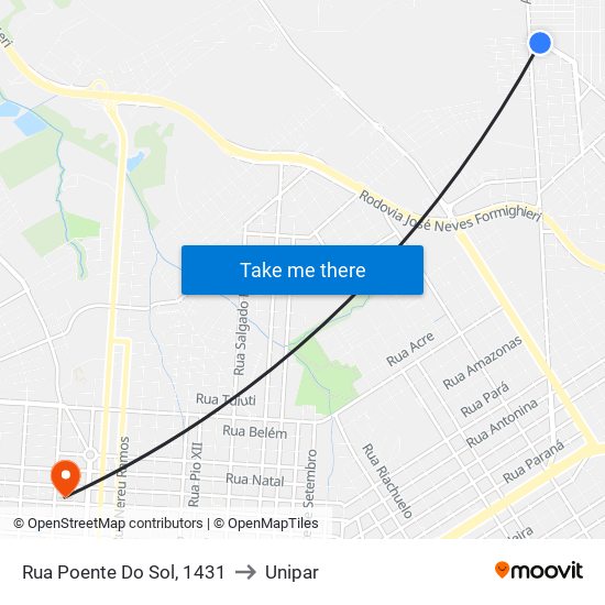 Rua Poente Do Sol, 1431 to Unipar map