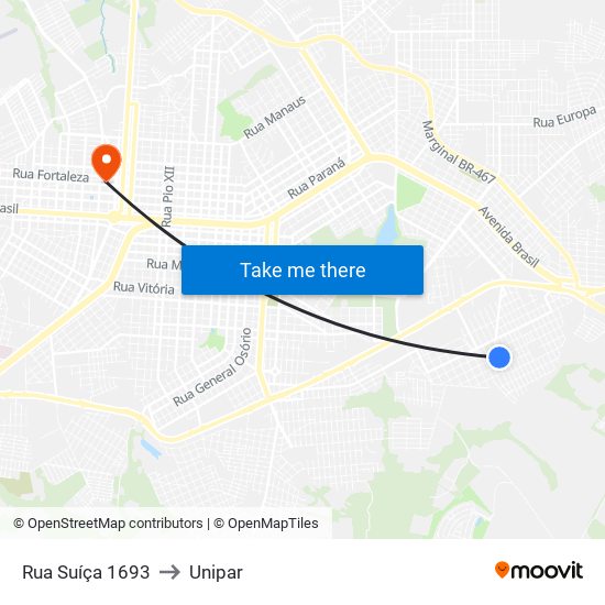 Rua Suíça 1693 to Unipar map