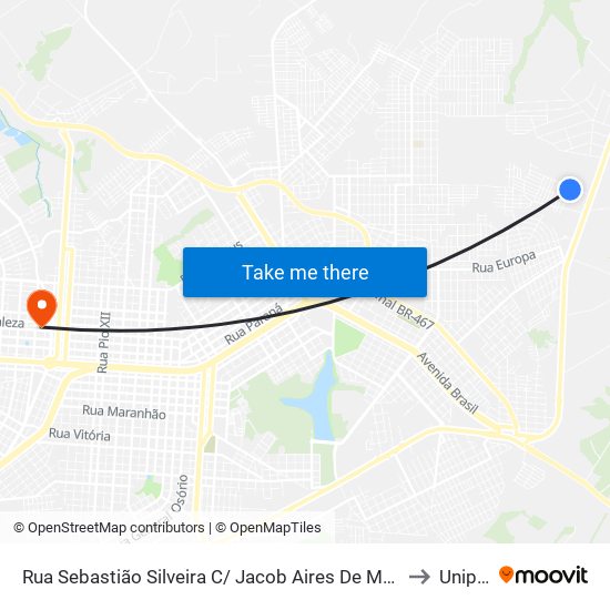 Rua Sebastião Silveira C/ Jacob Aires De Matos to Unipar map