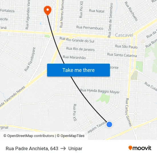 Rua Padre Anchieta, 643 to Unipar map