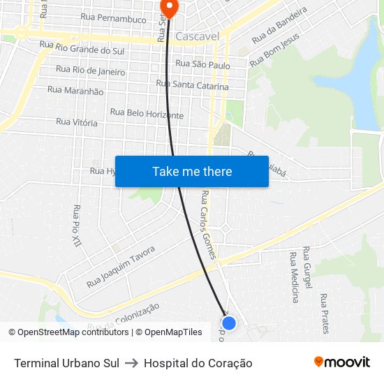 Terminal Urbano Sul to Hospital do Coração map