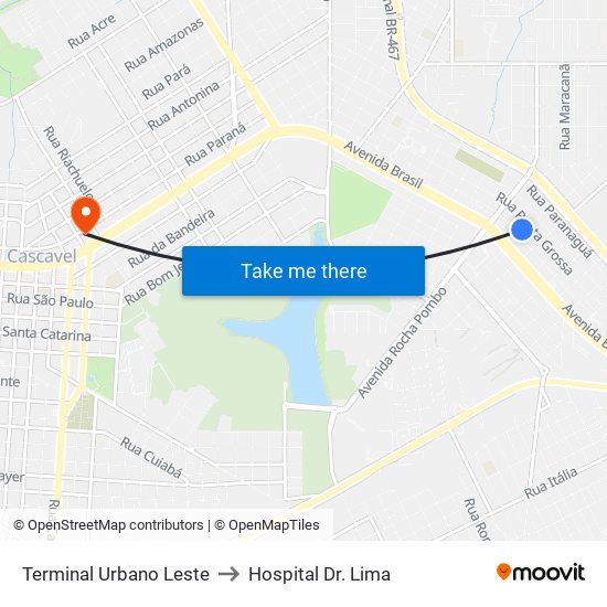 Terminal Urbano Leste to Hospital Dr. Lima map