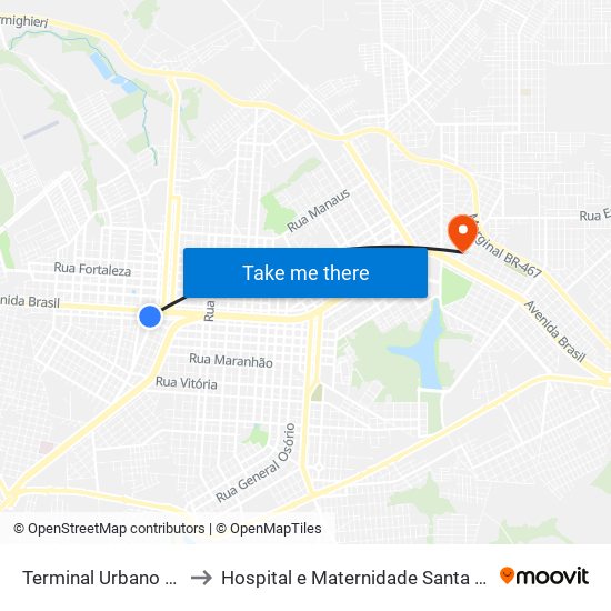 Terminal Urbano Oeste to Hospital e Maternidade Santa Catarina map